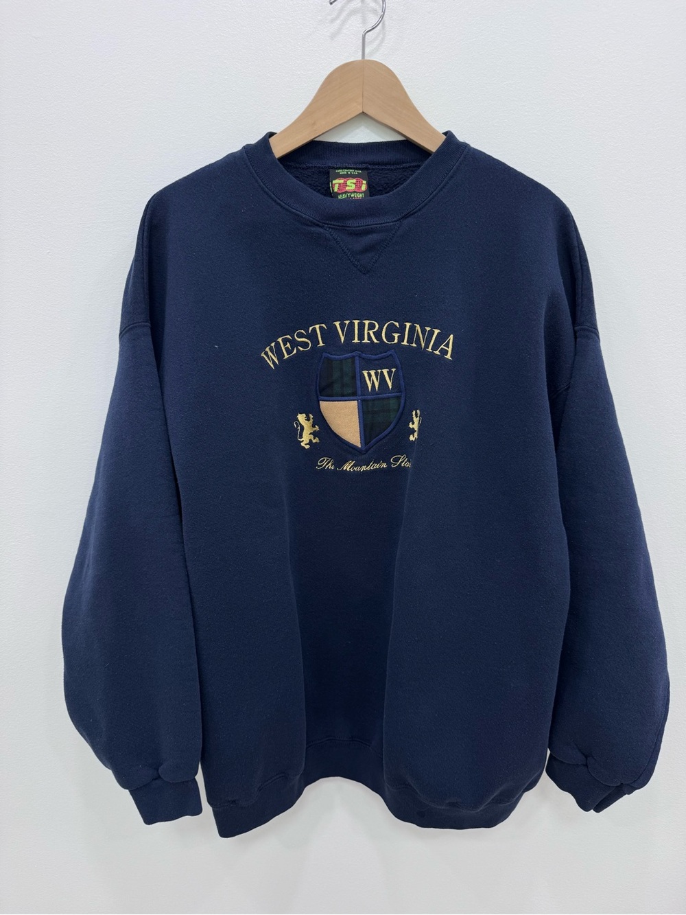 Vintage 90s West Virginia TSI heavyweight Crewneck Sweatshirt Navy Blue Sz 2XL